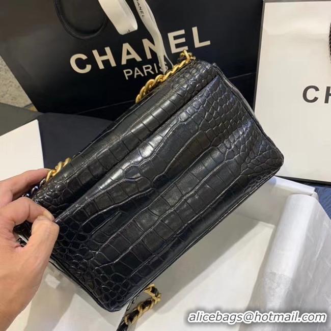 Grade Cheapest CHANEL 19 Flap Bag Crocodile Leather AS1160 black