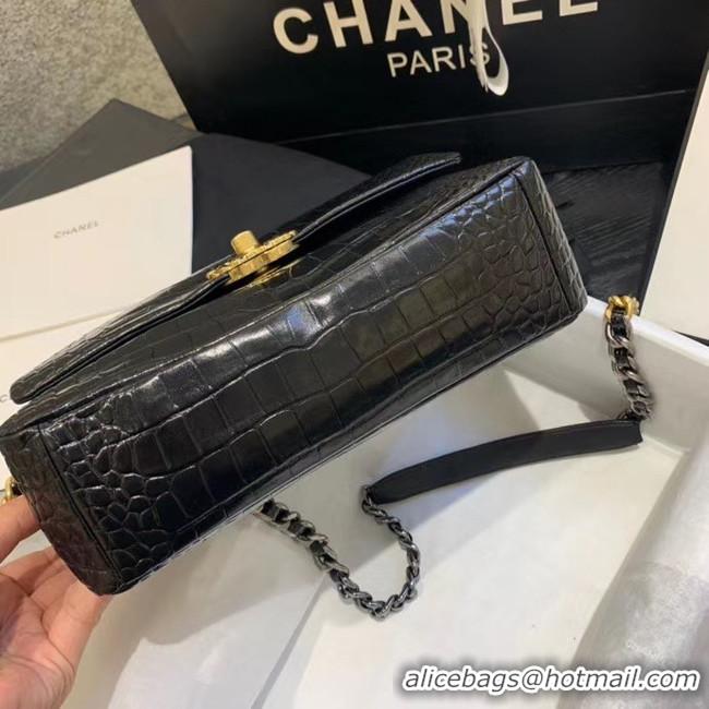 Grade Cheapest CHANEL 19 Flap Bag Crocodile Leather AS1160 black