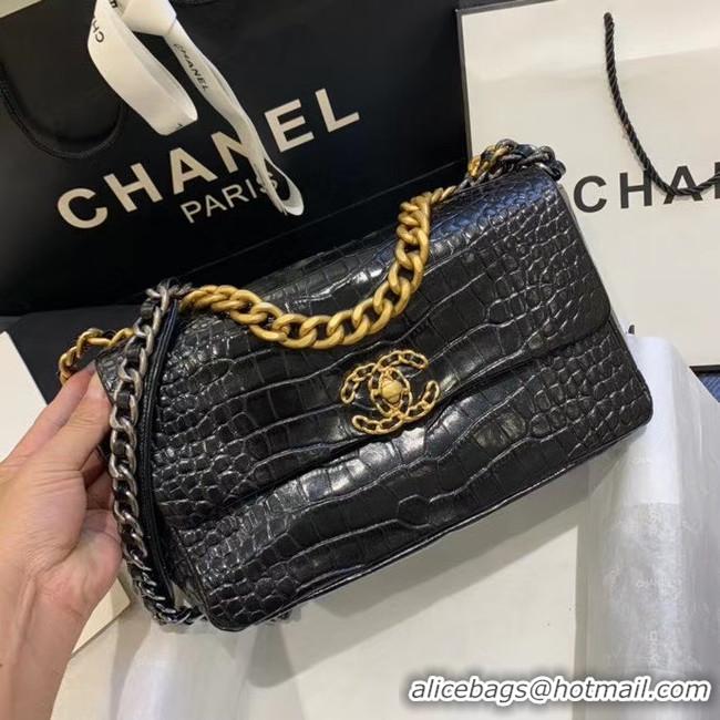 Grade Cheapest CHANEL 19 Flap Bag Crocodile Leather AS1160 black