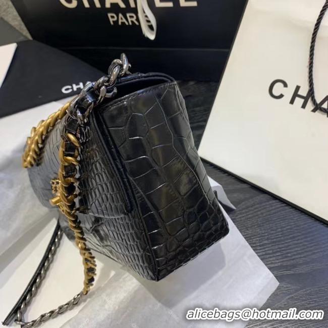 Grade Cheapest CHANEL 19 Flap Bag Crocodile Leather AS1160 black