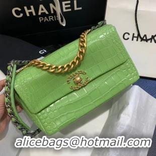 Best Cheap CHANEL 19 Flap Bag Crocodile Leather AS1160 green