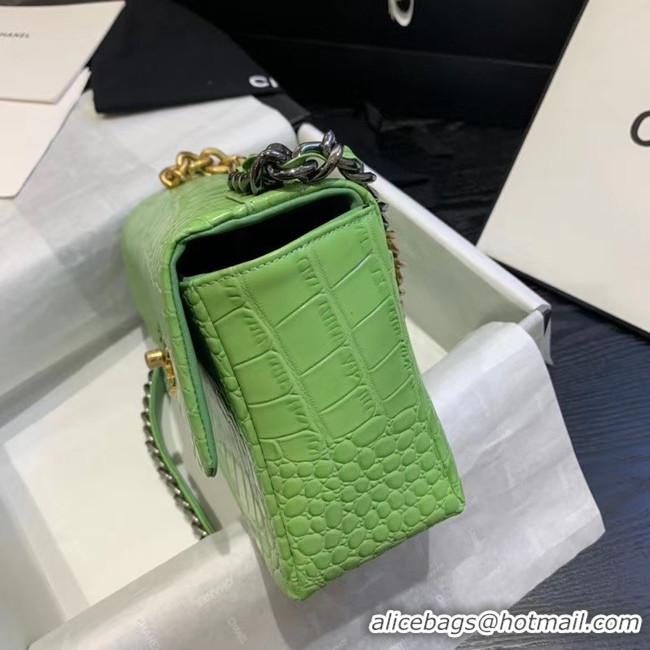 Best Cheap CHANEL 19 Flap Bag Crocodile Leather AS1160 green