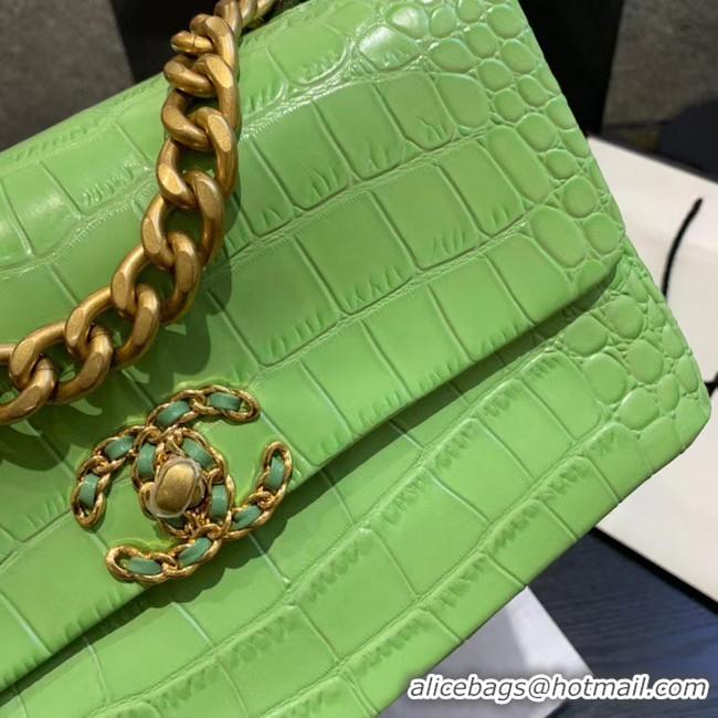 Best Cheap CHANEL 19 Flap Bag Crocodile Leather AS1160 green