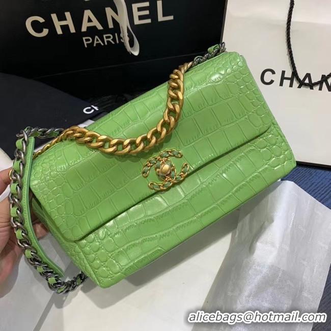 Best Cheap CHANEL 19 Flap Bag Crocodile Leather AS1160 green