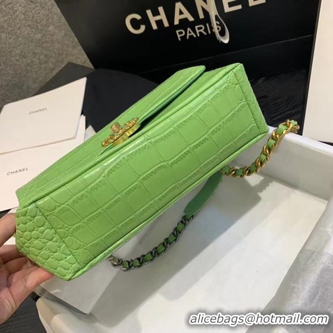 Best Cheap CHANEL 19 Flap Bag Crocodile Leather AS1160 green