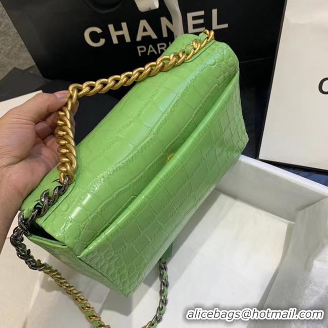 Best Cheap CHANEL 19 Flap Bag Crocodile Leather AS1160 green