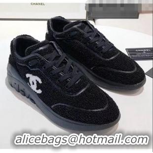 Buy Inexpensive Chanel Terry-cloth & Goatskin Classic Sneaker G02049 Black 2020