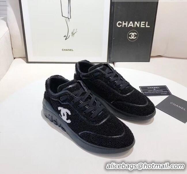 Buy Inexpensive Chanel Terry-cloth & Goatskin Classic Sneaker G02049 Black 2020