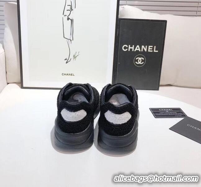 Buy Inexpensive Chanel Terry-cloth & Goatskin Classic Sneaker G02049 Black 2020