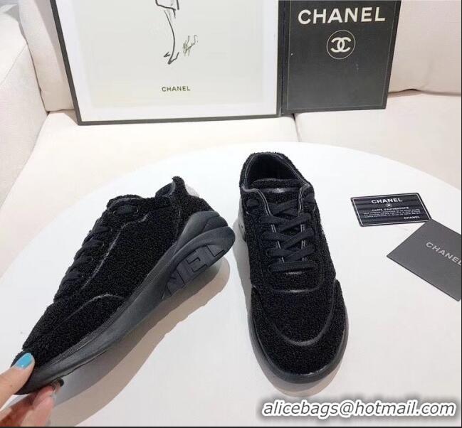 Buy Inexpensive Chanel Terry-cloth & Goatskin Classic Sneaker G02049 Black 2020