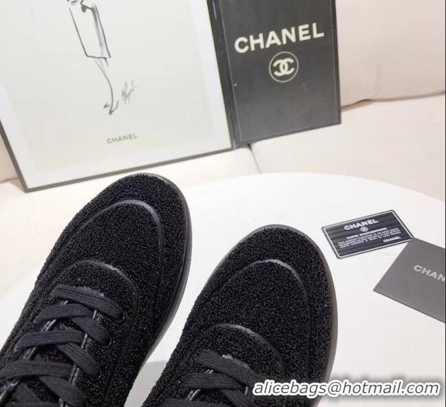 Buy Inexpensive Chanel Terry-cloth & Goatskin Classic Sneaker G02049 Black 2020