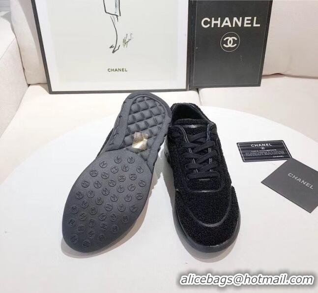 Buy Inexpensive Chanel Terry-cloth & Goatskin Classic Sneaker G02049 Black 2020