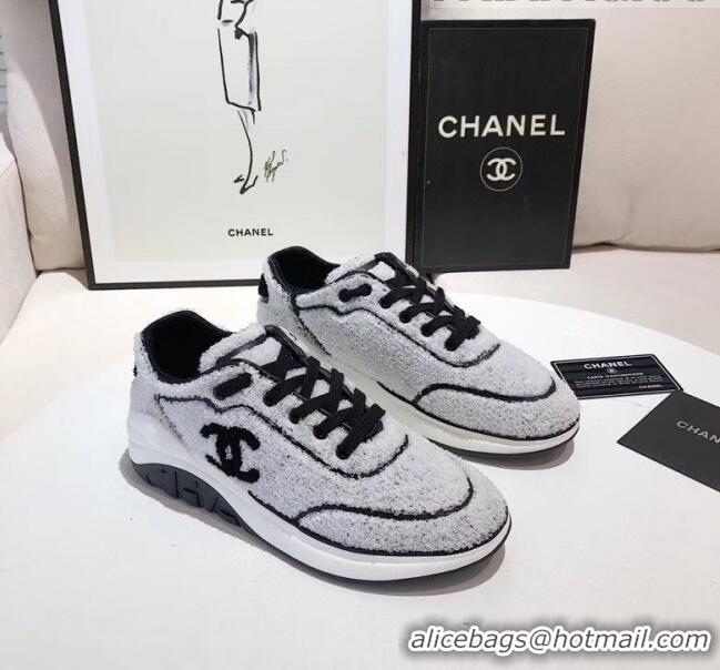 Affordable Price Chanel Terry-cloth & Goatskin Classic Sneaker G02049 Grey 2020