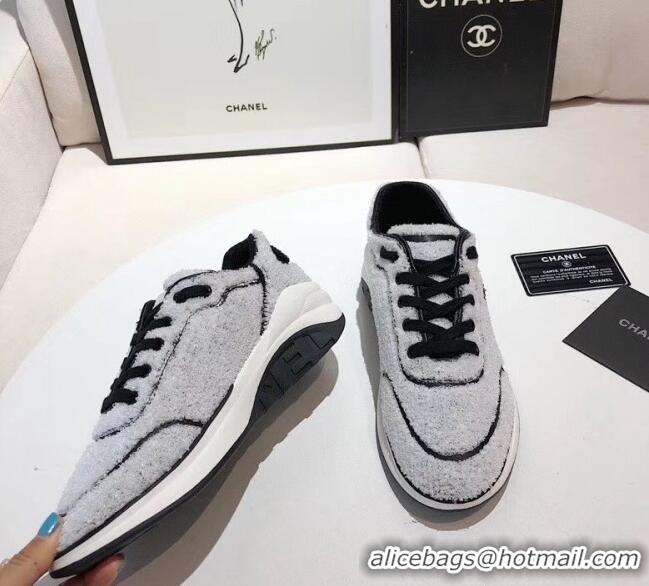 Affordable Price Chanel Terry-cloth & Goatskin Classic Sneaker G02049 Grey 2020