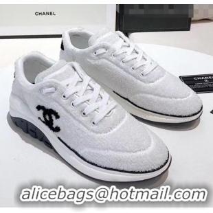 Promotional Chanel Terry-cloth & Goatskin Classic Sneaker G02049 White 2020