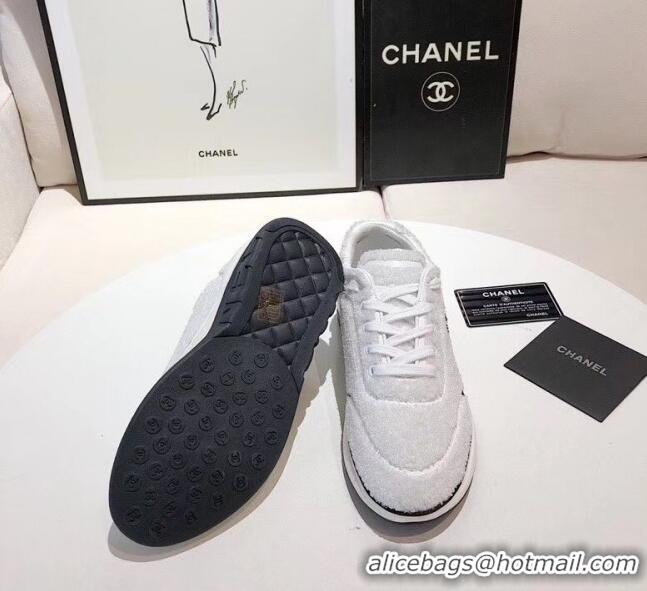 Promotional Chanel Terry-cloth & Goatskin Classic Sneaker G02049 White 2020