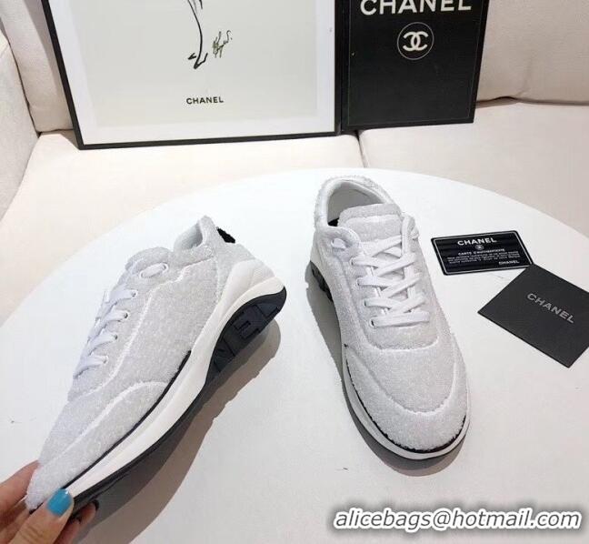 Promotional Chanel Terry-cloth & Goatskin Classic Sneaker G02049 White 2020