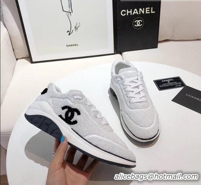 Promotional Chanel Terry-cloth & Goatskin Classic Sneaker G02049 White 2020