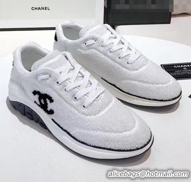 Promotional Chanel Terry-cloth & Goatskin Classic Sneaker G02049 White 2020