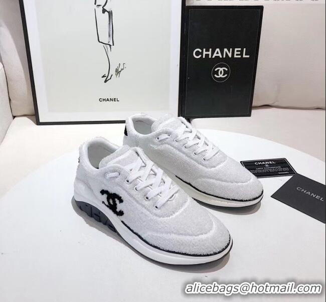 Promotional Chanel Terry-cloth & Goatskin Classic Sneaker G02049 White 2020