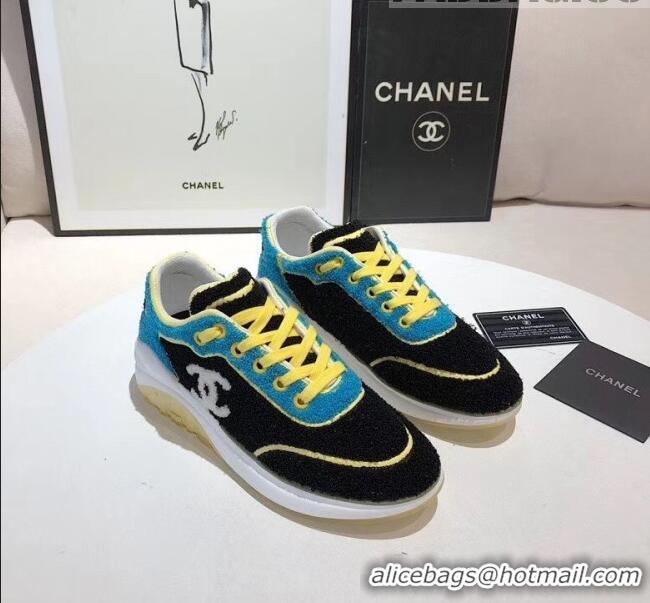 Discount Chanel Terry-cloth & Goatskin Classic Sneaker G02049 Black/Yellow 2020