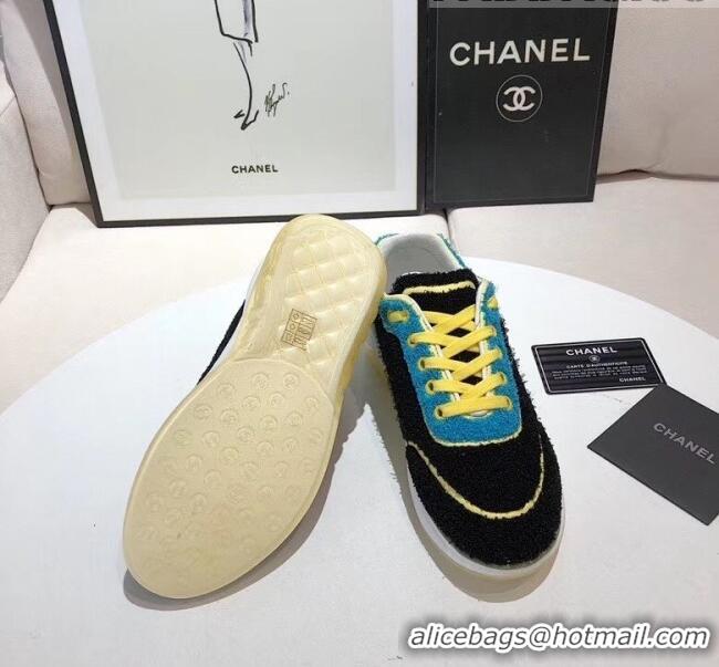 Discount Chanel Terry-cloth & Goatskin Classic Sneaker G02049 Black/Yellow 2020