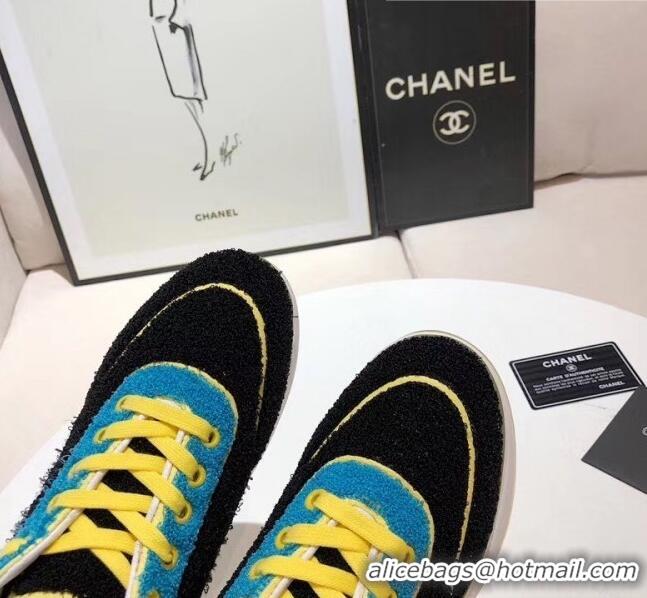 Discount Chanel Terry-cloth & Goatskin Classic Sneaker G02049 Black/Yellow 2020