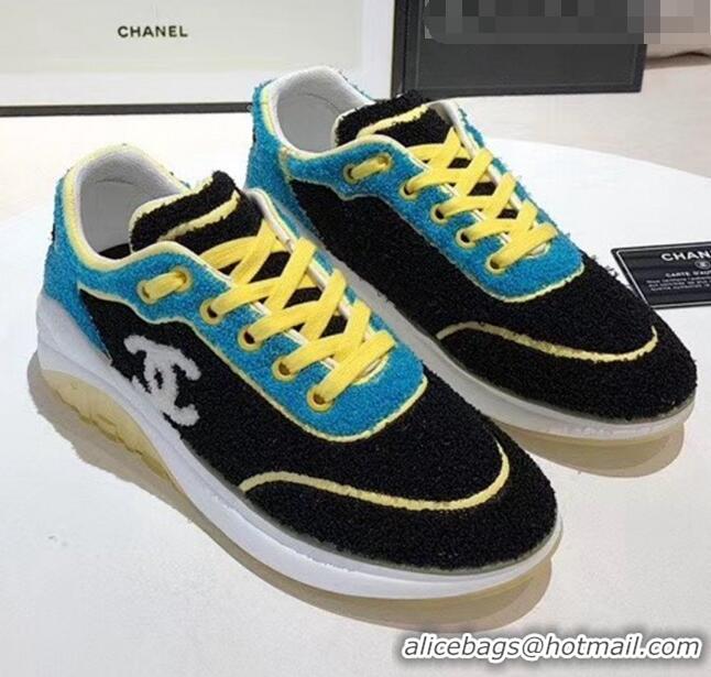 Discount Chanel Terry-cloth & Goatskin Classic Sneaker G02049 Black/Yellow 2020