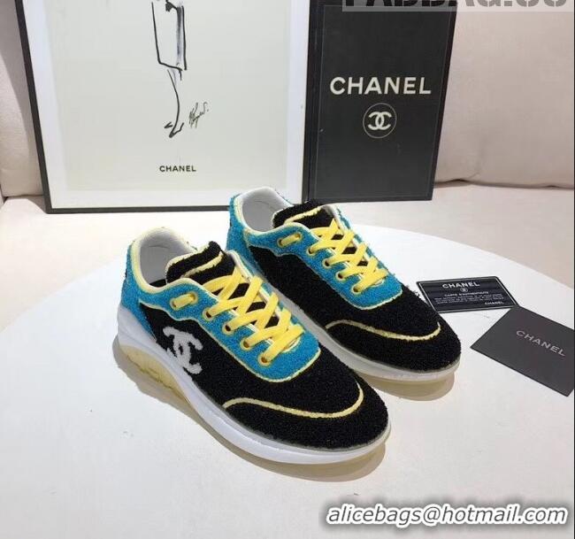 Discount Chanel Terry-cloth & Goatskin Classic Sneaker G02049 Black/Yellow 2020