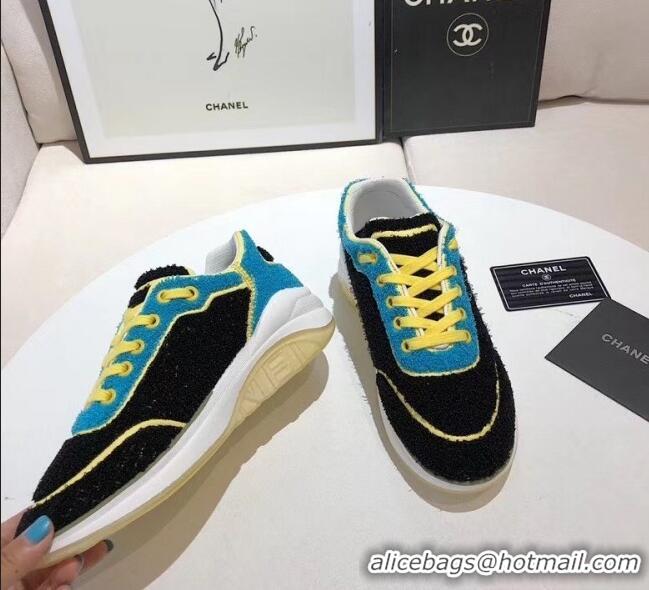 Discount Chanel Terry-cloth & Goatskin Classic Sneaker G02049 Black/Yellow 2020