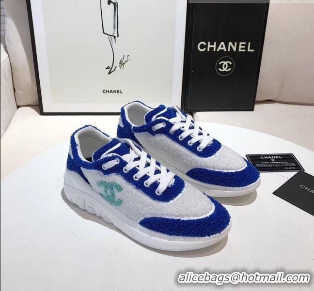 Trendy Design Chanel Terry-cloth & Goatskin Classic Sneaker G02049 White/Blue 2020