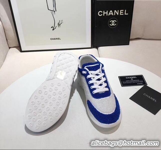 Trendy Design Chanel Terry-cloth & Goatskin Classic Sneaker G02049 White/Blue 2020