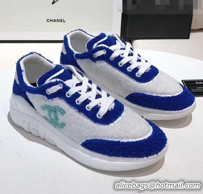 Trendy Design Chanel Terry-cloth & Goatskin Classic Sneaker G02049 White/Blue 2020