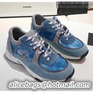 Low Cost Chanel Calfskin Suede & Fabric Classic Sneaker Denim G02057 Blue 2020(For Women and Men)