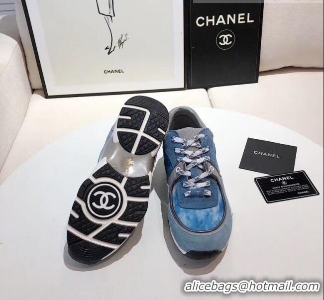 Low Cost Chanel Calfskin Suede & Fabric Classic Sneaker Denim G02057 Blue 2020(For Women and Men)