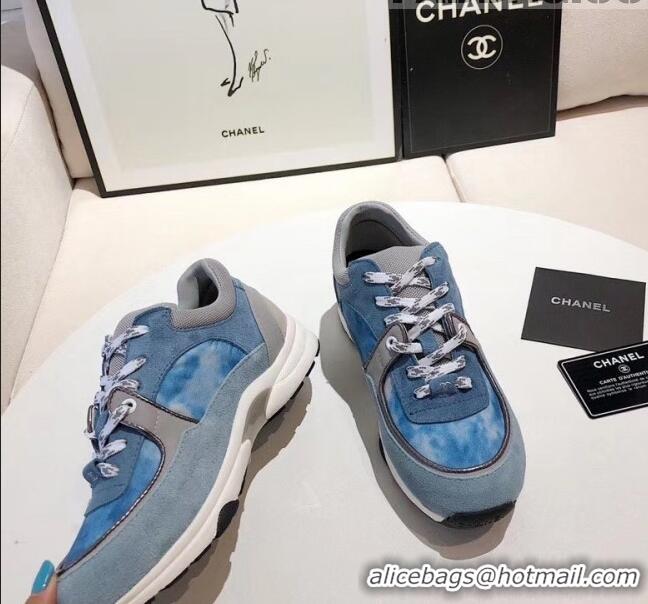 Low Cost Chanel Calfskin Suede & Fabric Classic Sneaker Denim G02057 Blue 2020(For Women and Men)