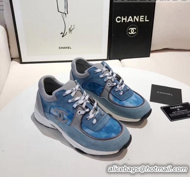 Low Cost Chanel Calfskin Suede & Fabric Classic Sneaker Denim G02057 Blue 2020(For Women and Men)