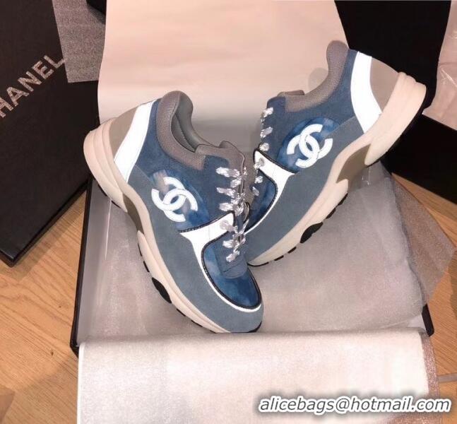 Low Cost Chanel Calfskin Suede & Fabric Classic Sneaker Denim G02057 Blue 2020(For Women and Men)