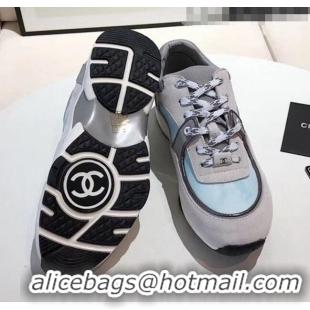 Low Price Chanel Calfskin Suede & Fabric Classic Sneaker G02057 Light Blue 2020(For Women and Men)