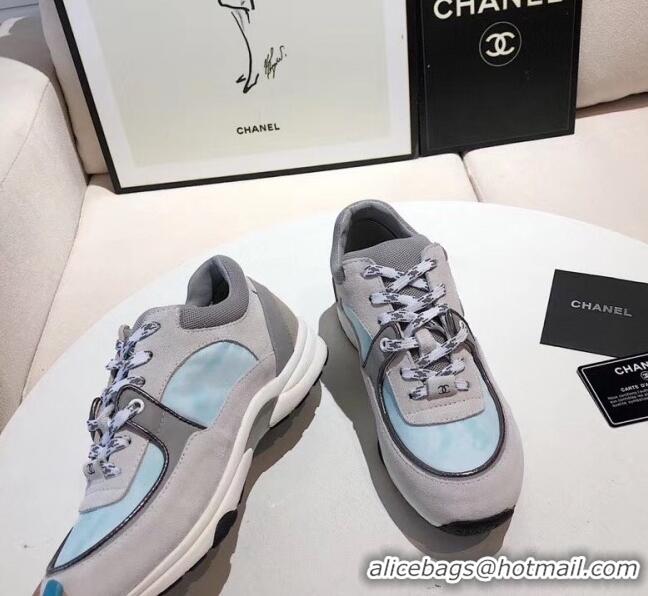 Low Price Chanel Calfskin Suede & Fabric Classic Sneaker G02057 Light Blue 2020(For Women and Men)