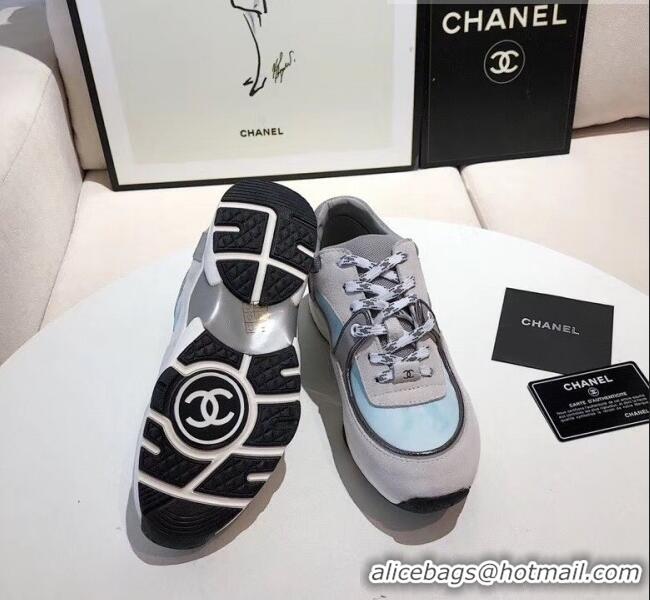 Low Price Chanel Calfskin Suede & Fabric Classic Sneaker G02057 Light Blue 2020(For Women and Men)