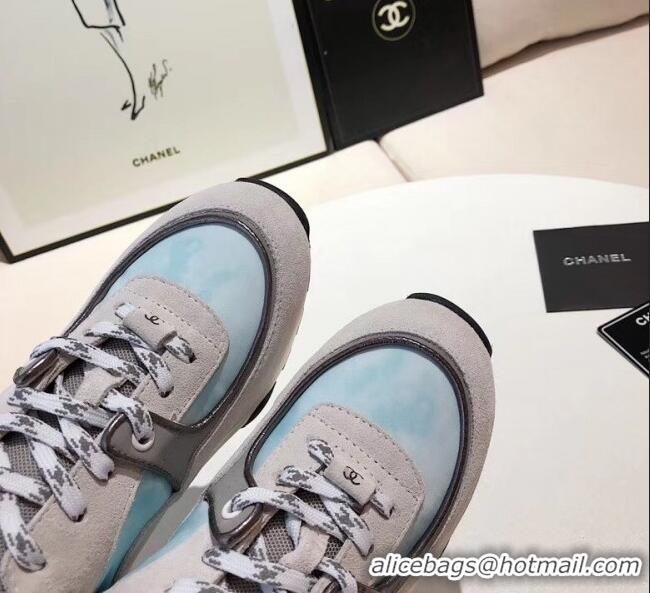 Low Price Chanel Calfskin Suede & Fabric Classic Sneaker G02057 Light Blue 2020(For Women and Men)