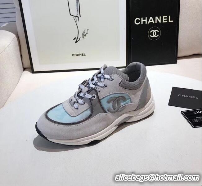 Low Price Chanel Calfskin Suede & Fabric Classic Sneaker G02057 Light Blue 2020(For Women and Men)