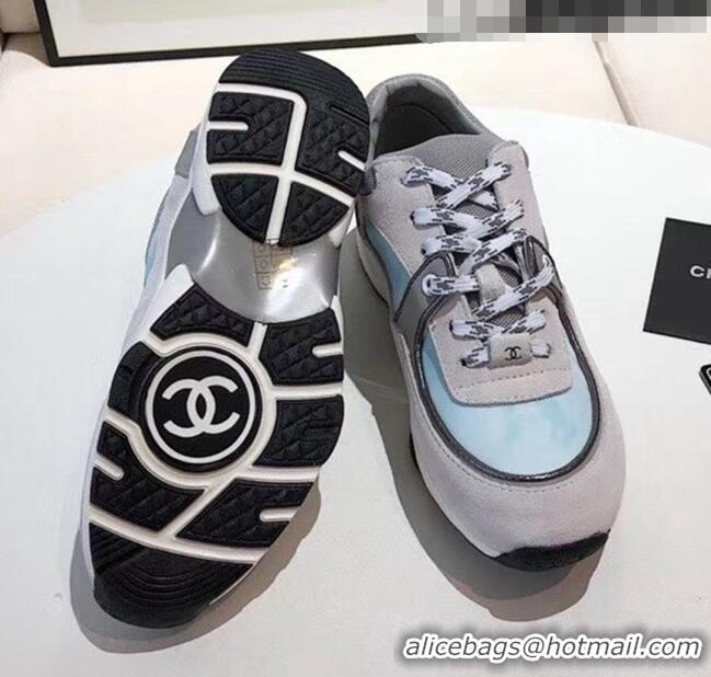 Low Price Chanel Calfskin Suede & Fabric Classic Sneaker G02057 Light Blue 2020(For Women and Men)