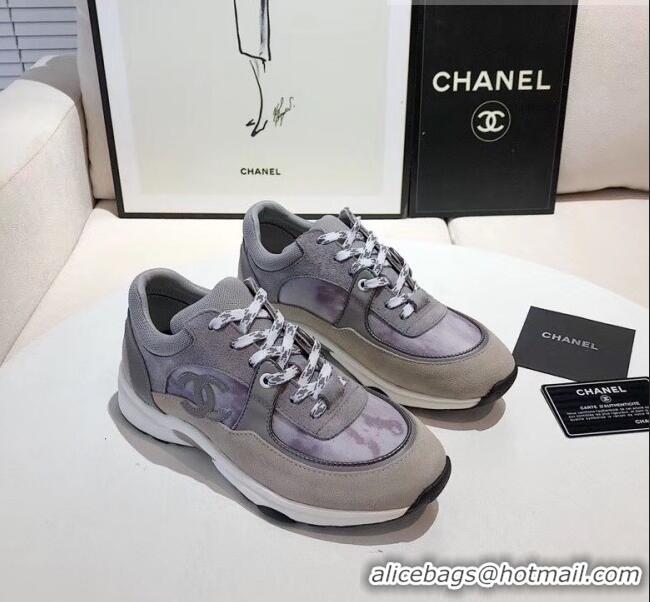 Promotional Chanel Calfskin Suede & Fabric Classic Sneaker G02059 Grey 2020(For Women and Men)