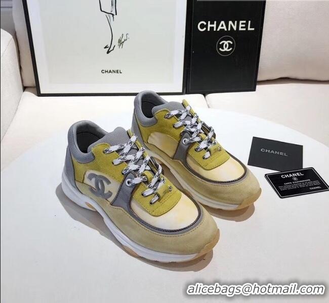 Purchase Chanel Calfskin Suede & Fabric Classic Sneaker G02059 Yellow 2020(For Women and Men)