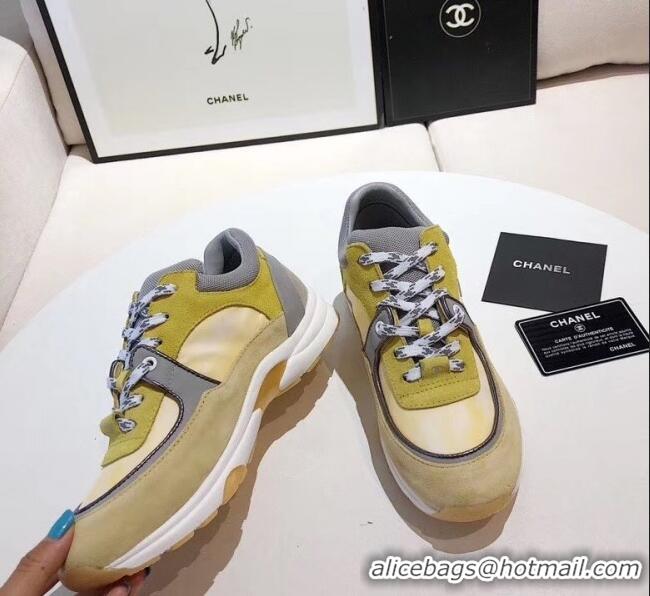 Purchase Chanel Calfskin Suede & Fabric Classic Sneaker G02059 Yellow 2020(For Women and Men)