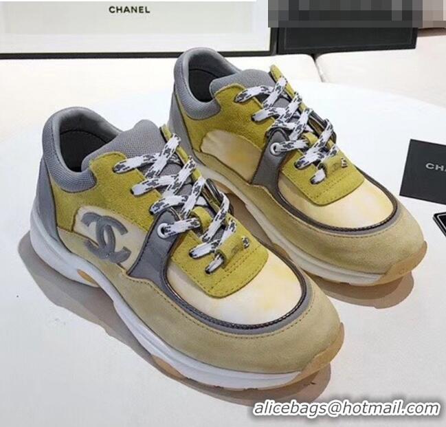 Purchase Chanel Calfskin Suede & Fabric Classic Sneaker G02059 Yellow 2020(For Women and Men)