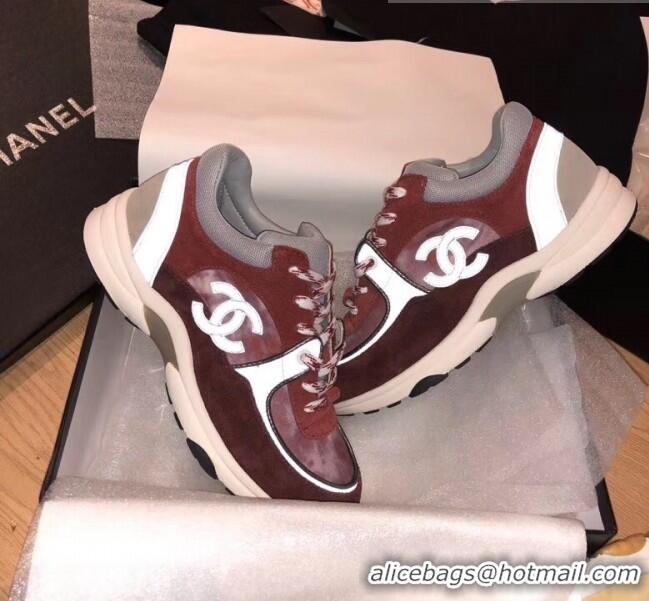 Top Design Chanel Calfskin Suede & Fabric Classic Sneaker G02059 Burgundy 2020(For Women and Men)