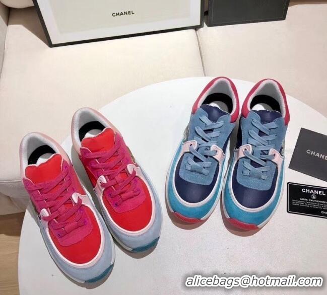 Low Cost Chanel Calfskin Suede & Fabric Classic Sneaker G02059 Blue/Pink/Red 2020(For Women and Men)